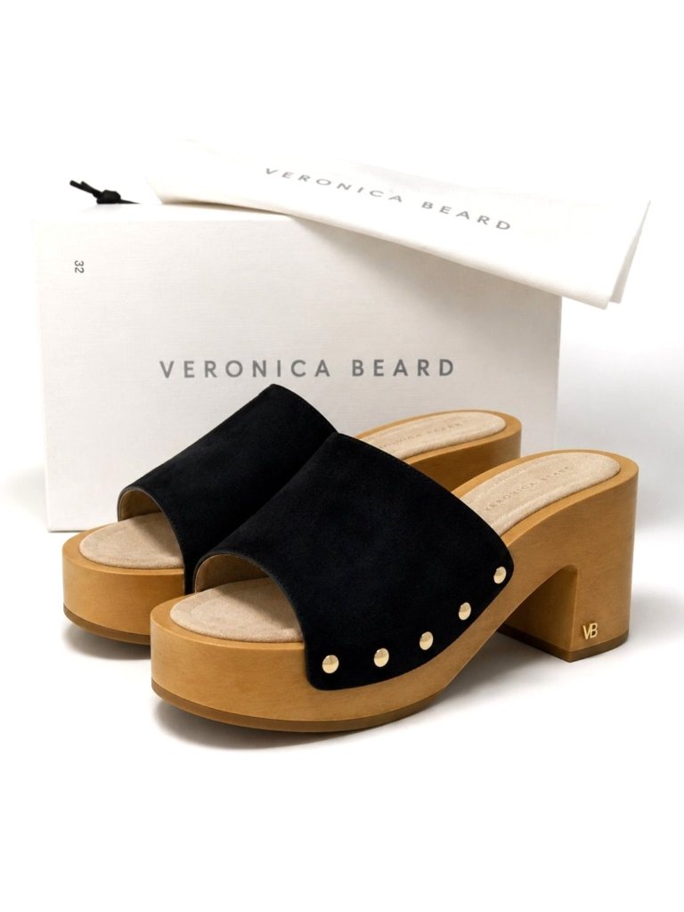 Veronica Beard $299 Black Suede Platform Clog Sandals Womens 10.5 Studded Mules
